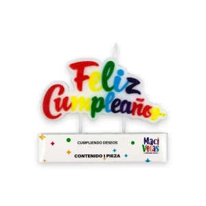 Vela Macivelas Letrero "Feliz Cumpleaños" Multicolor