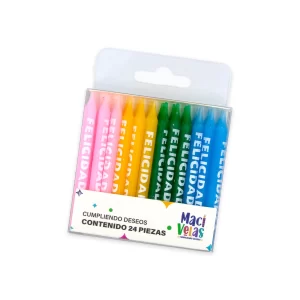 Vela Macivelas "Felicidades" Multicolor (24 pzas)