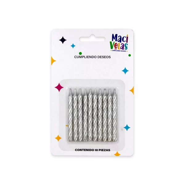 Vela Macivelas Mini Espiral Metal Plata 5,5 cm (10 pzas) - Image 2