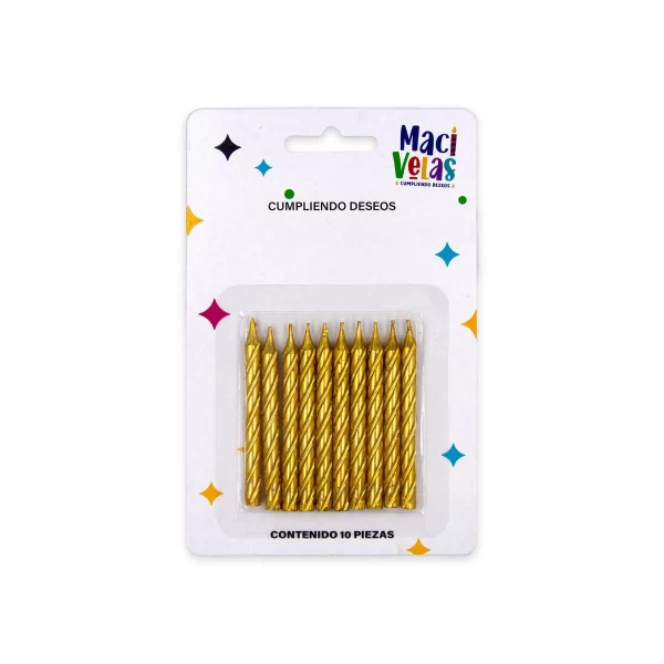 Vela Macivelas Mini Espiral Metal Dorado 5,5 cm (10 pzas) - Image 2
