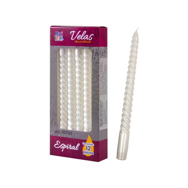 Vela Macivelas Decorativa Espiral Blanco (12 pzas)