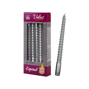 Vela Macivelas Decorativa Espiral Plata (12 pzas)