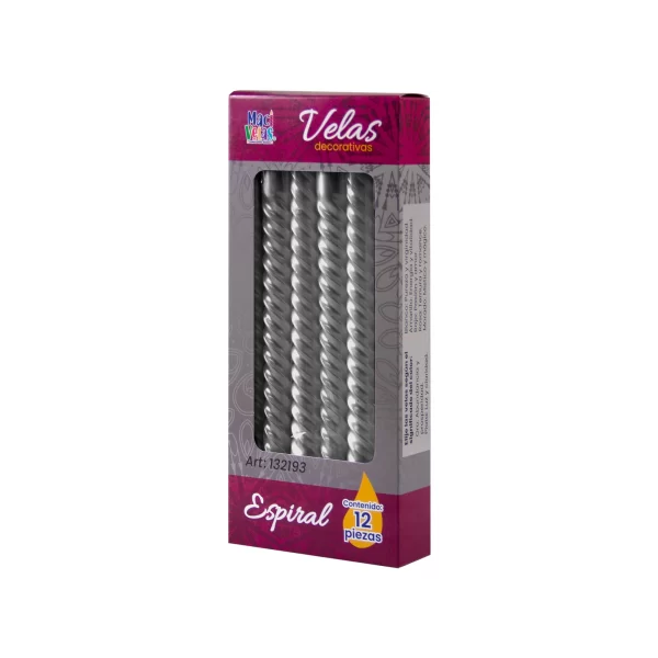 Vela Macivelas Decorativa Espiral Plata (12 pzas) - Image 3
