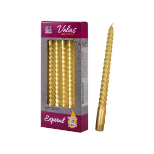 Vela Macivelas Decorativa Espiral Dorado (12 pzas)