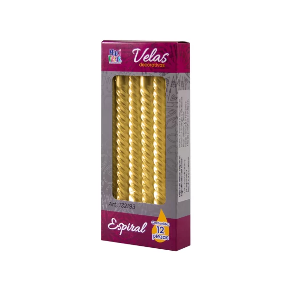 Vela Macivelas Decorativa Espiral Dorado (12 pzas) - Image 3
