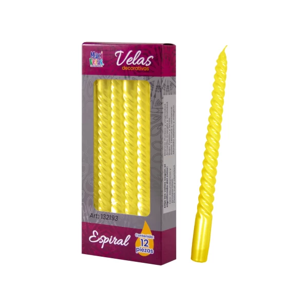 Vela Macivelas Decorativa Espiral Amarillo (12 pzas)
