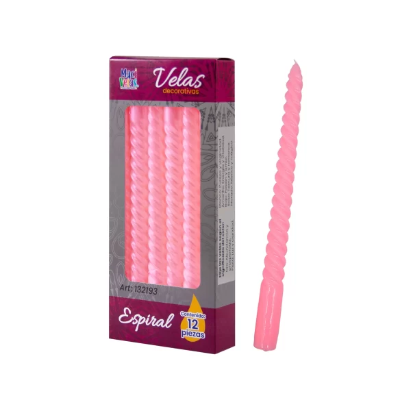 Vela Macivelas Decorativa Espiral Rosa (12 pzas)