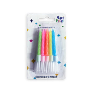 Vela Macivelas Espiral Neón Multicolor 5,5 cm (10 pzas)