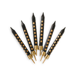 Vela Macivelas Estrellas Doradas Negro (6 pzas)